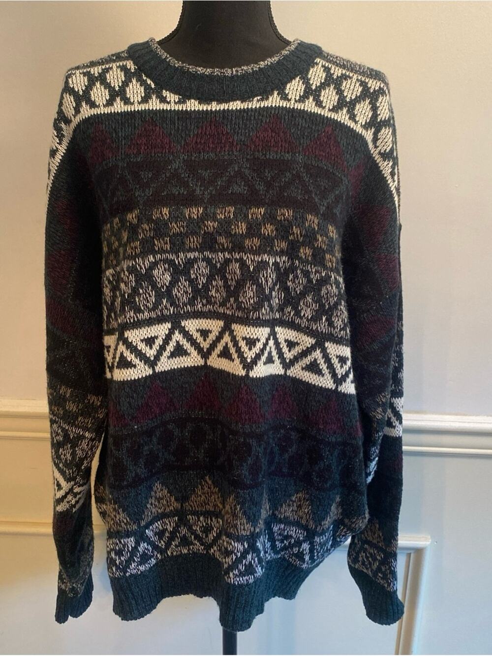 Vintage Expressions International 90s Geometric Fair Isle Knit Crewneck Sweater